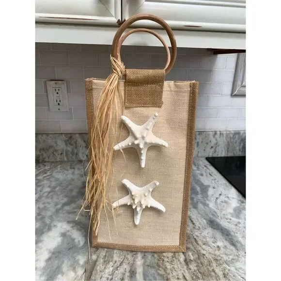 Wine Holder Burlap Sea  Shells #beach - Picture 2 of 6